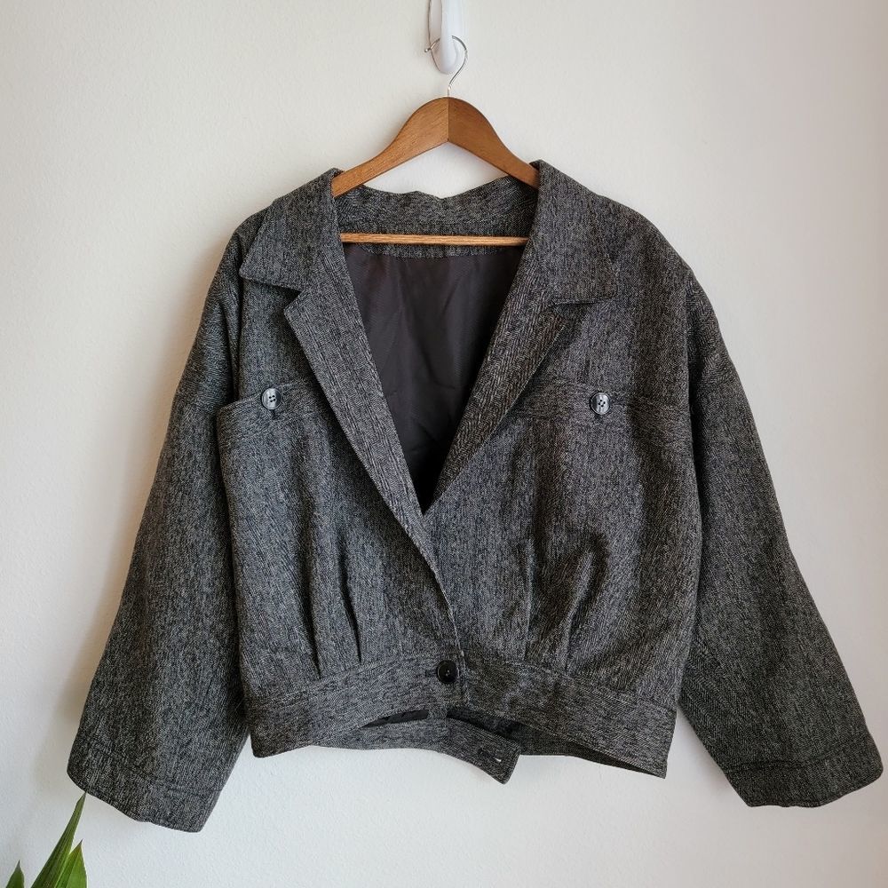 Vtg wool bomber jacket grey